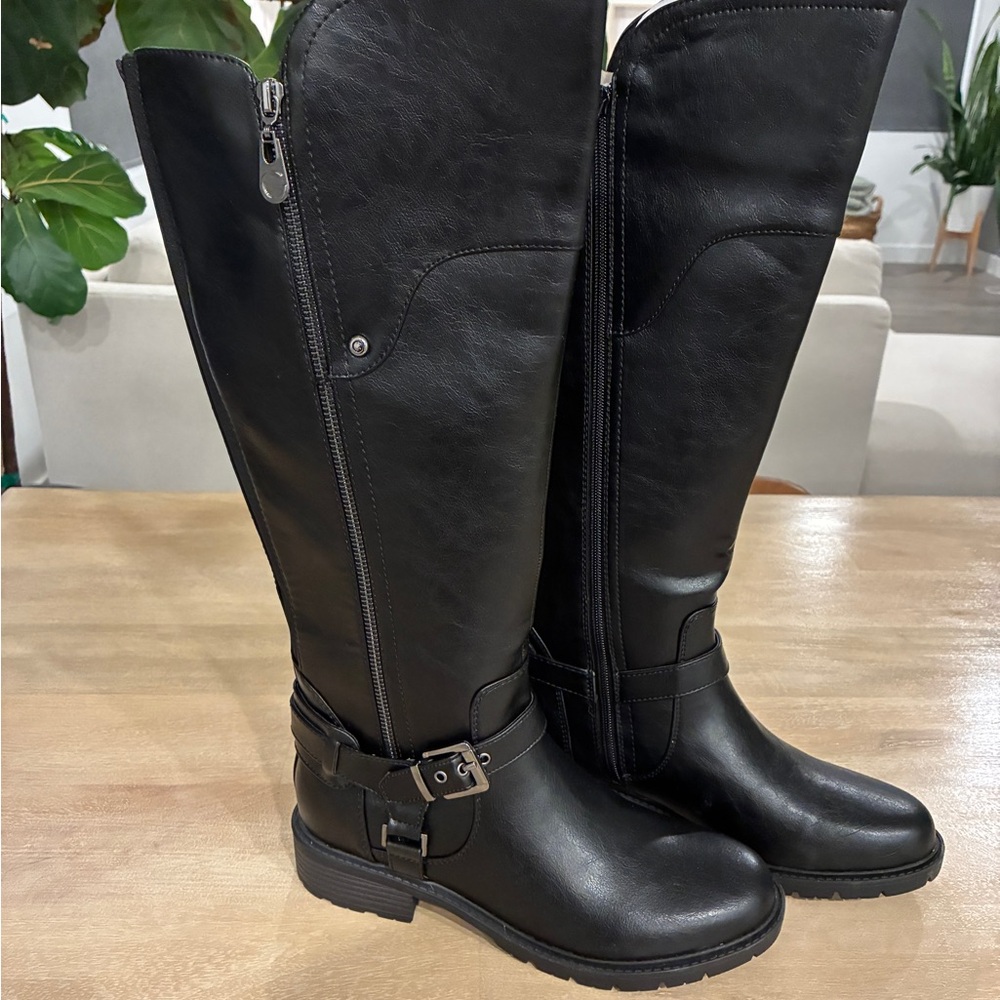 G by Guess Black Over the Knee Boots with Zipper and Buckle